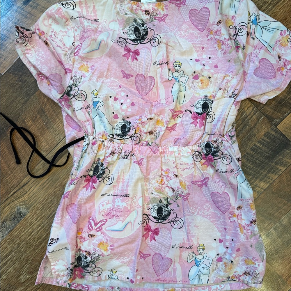 Disney Pink Princess Graphic Top Scrub Top - Picture 2 of 2